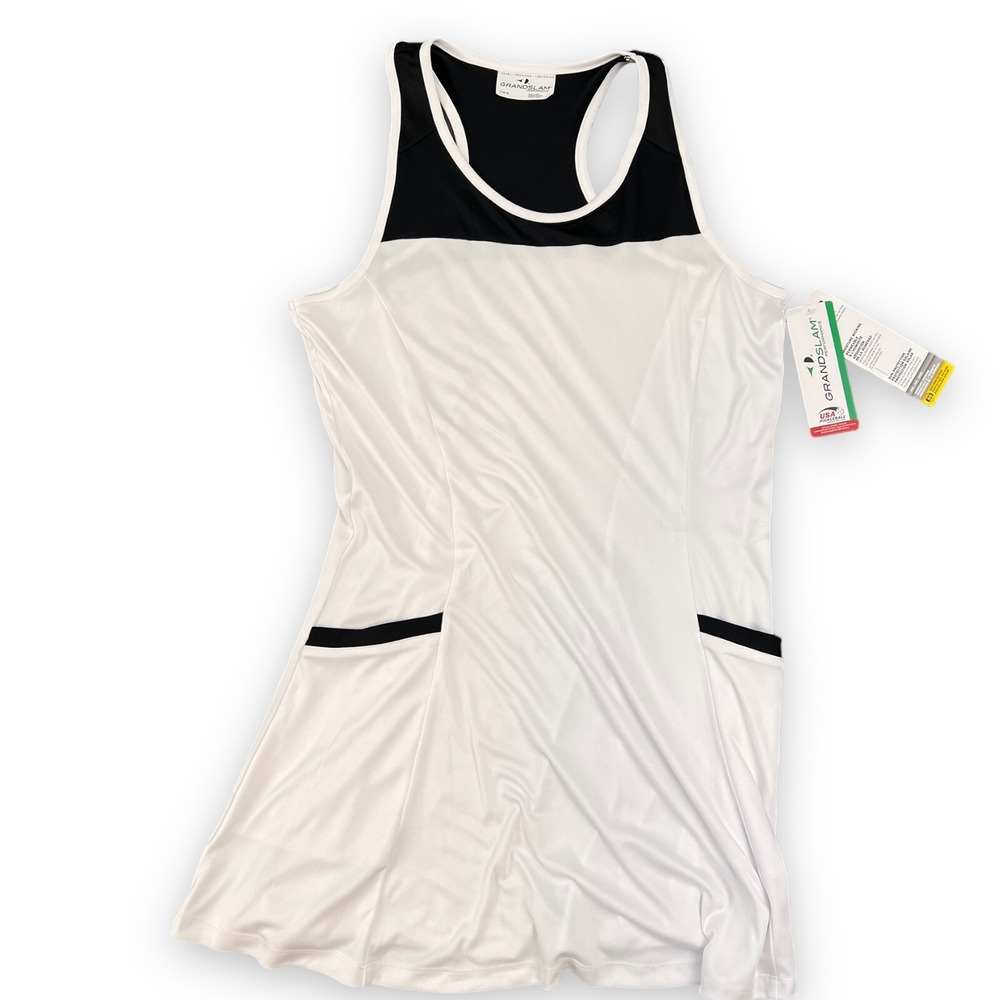 Grand Slam Womens Pickleball Tennis White‎ Black Sleeveless Dress Large SPF 50 - Picture 2 of 6